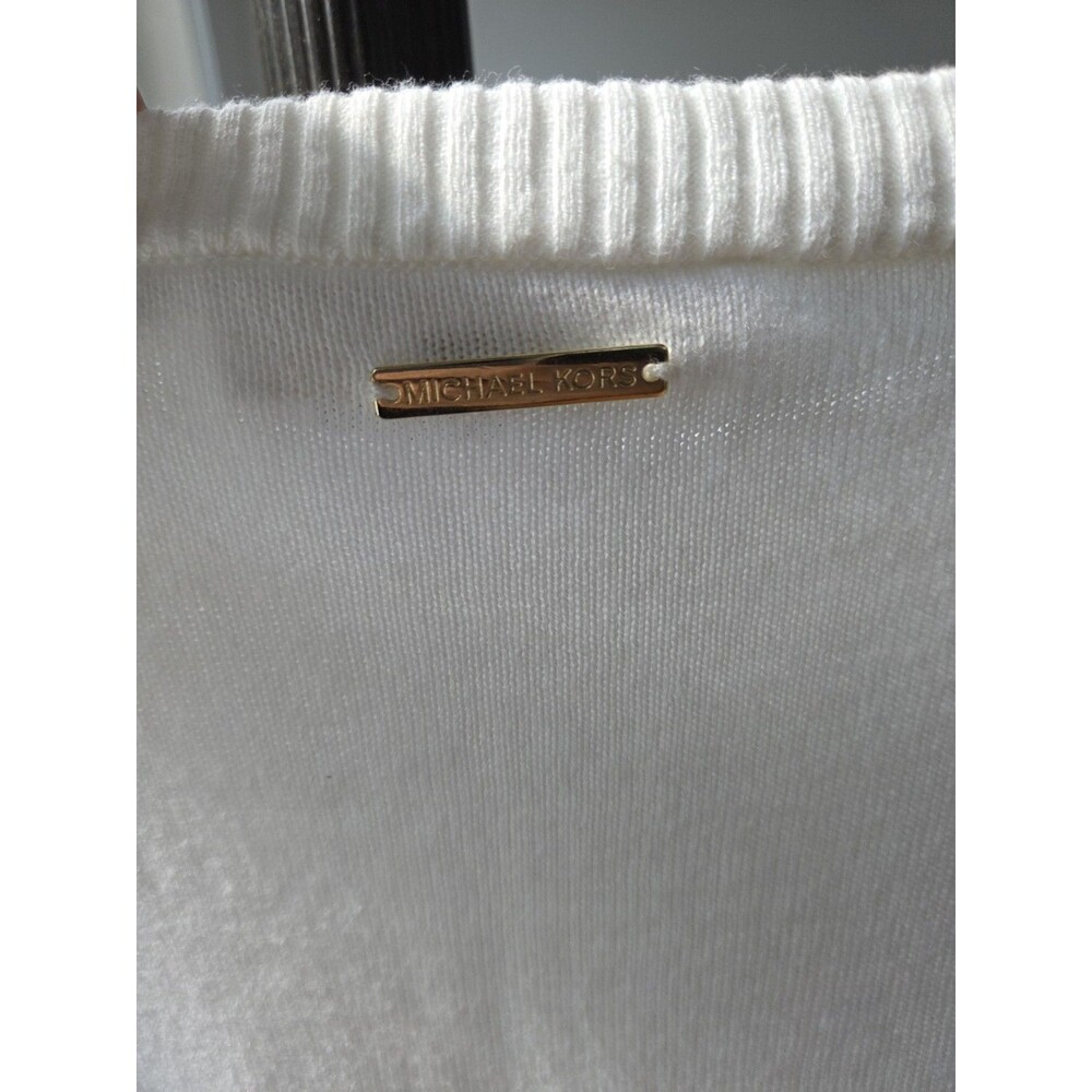Michael Kors Pullover Sweater with Button Shoulder Accent, White, Women's L/XL - Picture 6 of 7